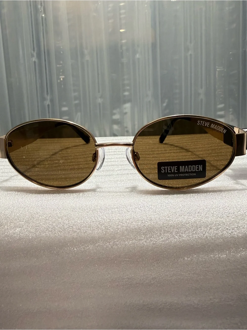NWT Steve Madden Mystic Oval Sunglasses Gold Frame Brown Lens Retro Y2K